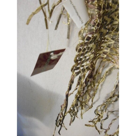 NWT Beige Tan Gold Fringe rectangle loose woven scarf - Estate Find - Picture 5 of 5